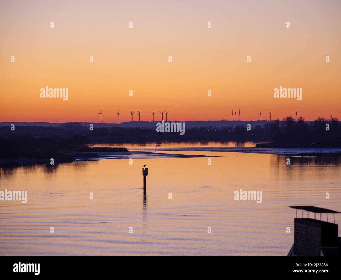 Sunset at river Elbe in Blankenese, Hamburg, Germany, Europe Stock Photo