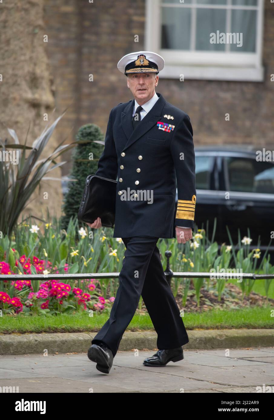 Downing Street, London, UK. 29 March 2022. Admiral Sir Tony Radakin, head of the United Kingdom’s Armed Forces and principal military adviser to the Prime Minister and Secretary of State for Defence attending Cabinet. Credit: Malcolm Park/Alamy Live News Stock Photo