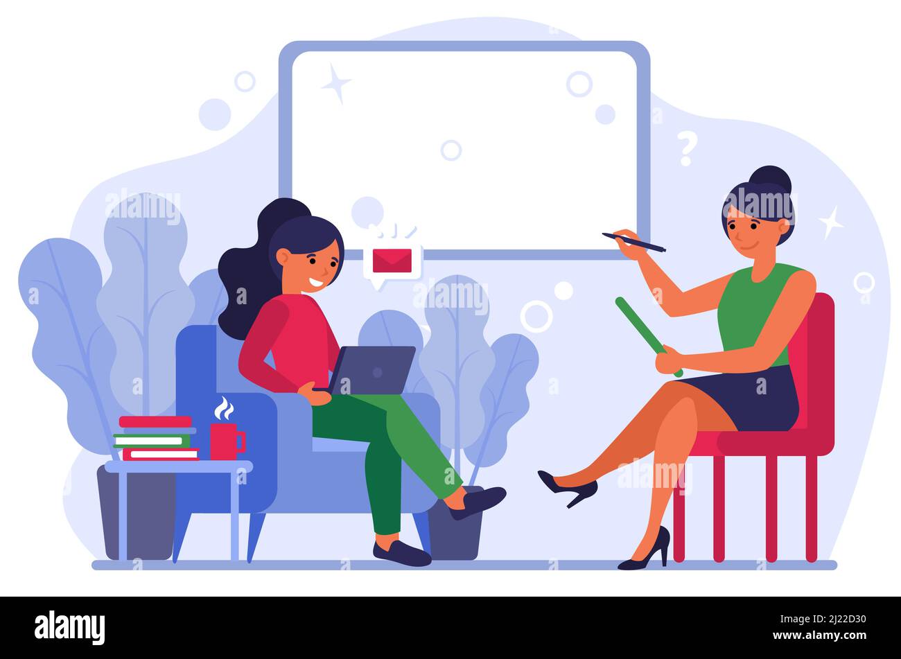 Women discussing new message. Person with laptop ignoring her talk