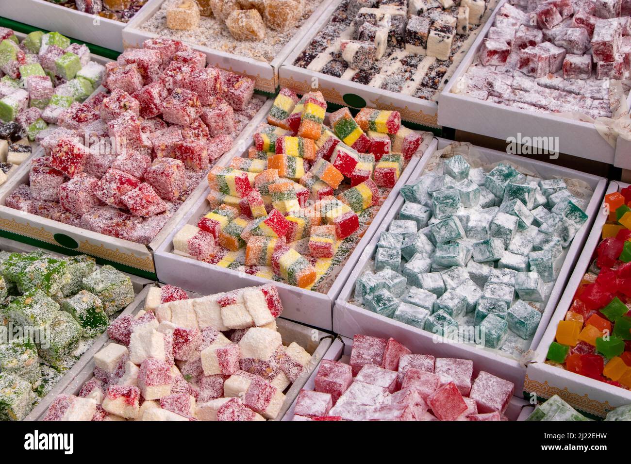 Assorted Turkish Delight bars. Sugar coated soft candy Stock Photo Alamy