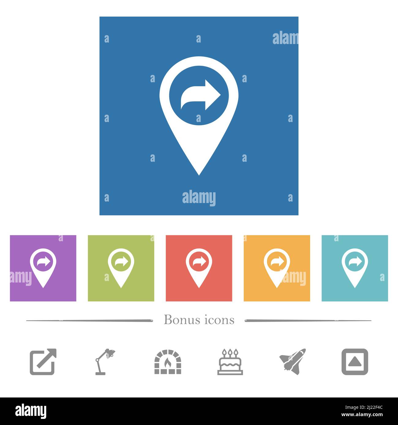 Forward GPS map location flat white icons in square backgrounds. 6 ...
