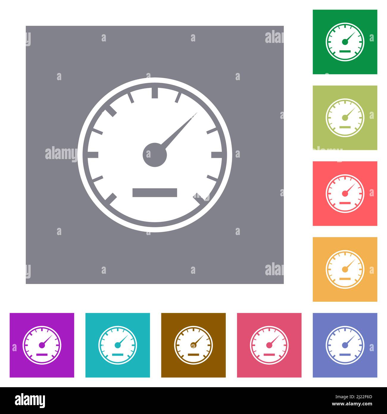 Speedometer solid flat icons on simple color square backgrounds Stock ...