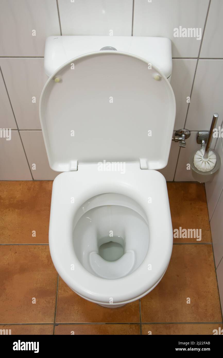 New ceramic toilet bowl indoors, top view Stock Photo - Alamy