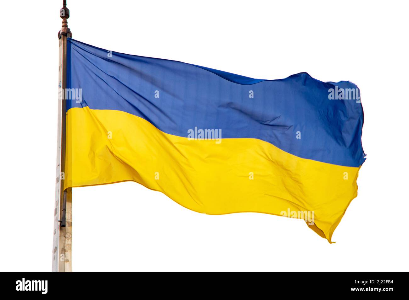 National yellow-blue flag of Ukraine on white. Stock Photo