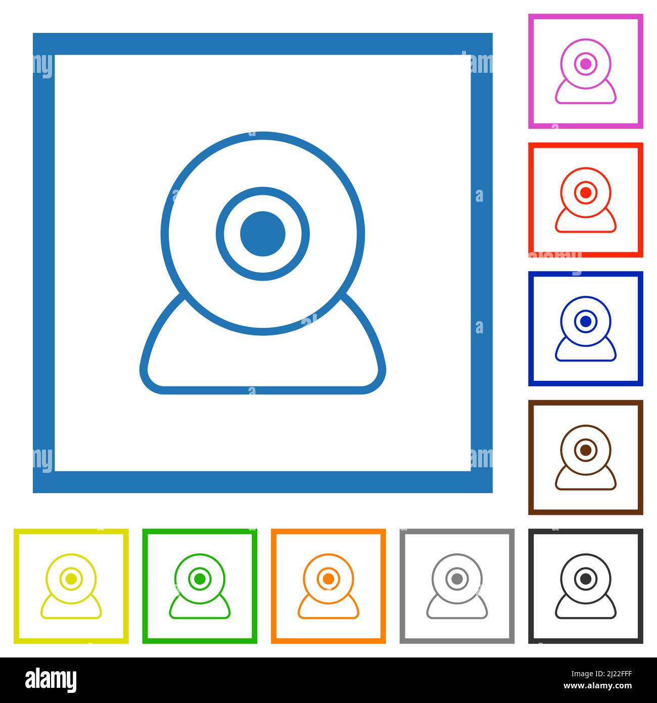 Webcam outline flat color icons in square frames on white background Stock Vector