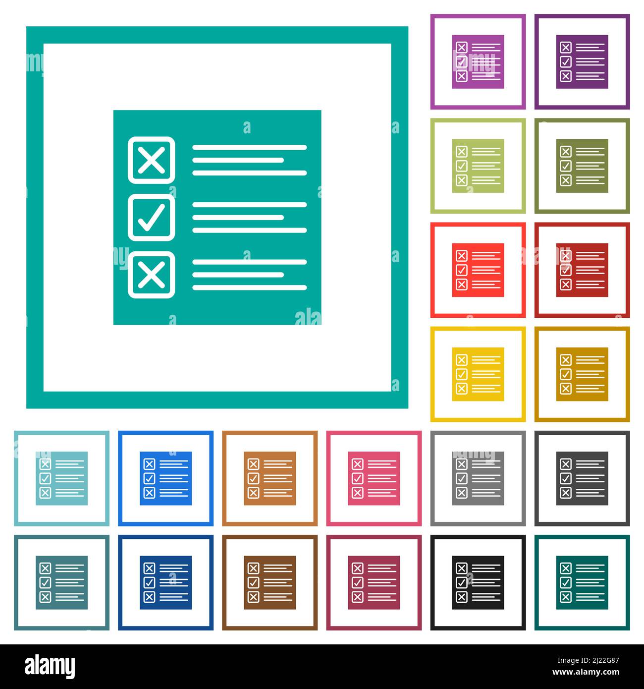 Questionnaire paper solid flat color icons with quadrant frames on white background Stock Vector