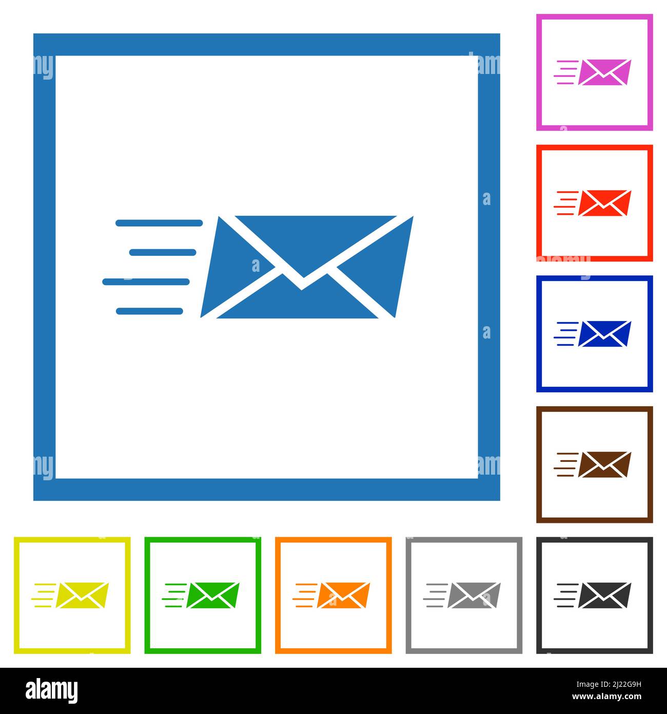 Sending express mail solid flat color icons in square frames on white