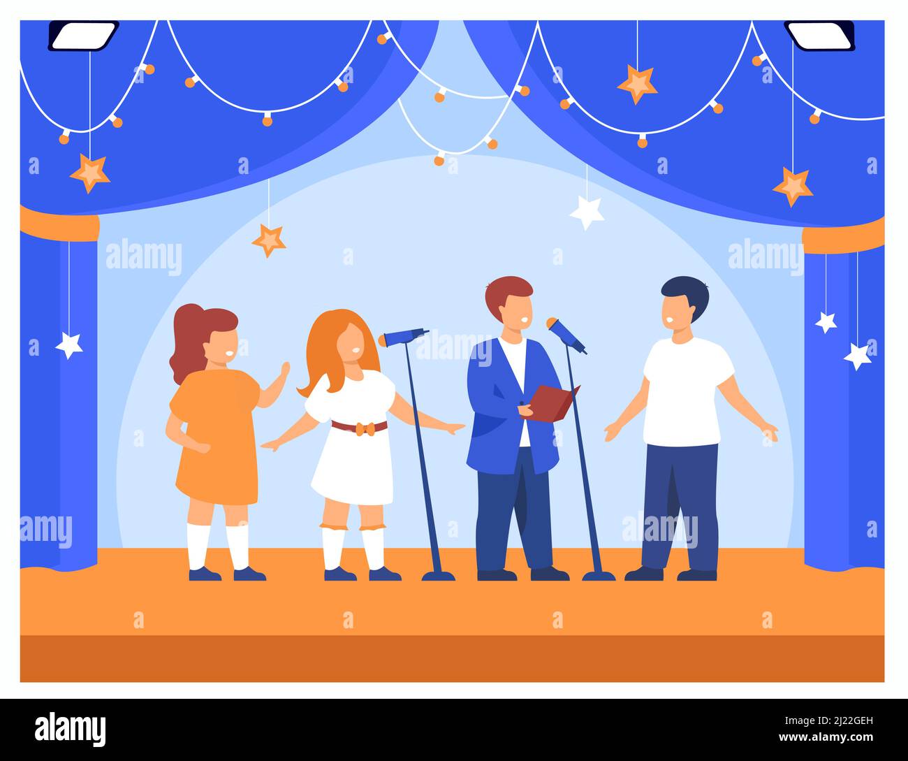 Children performing at school party or concert. Band of boys and girls