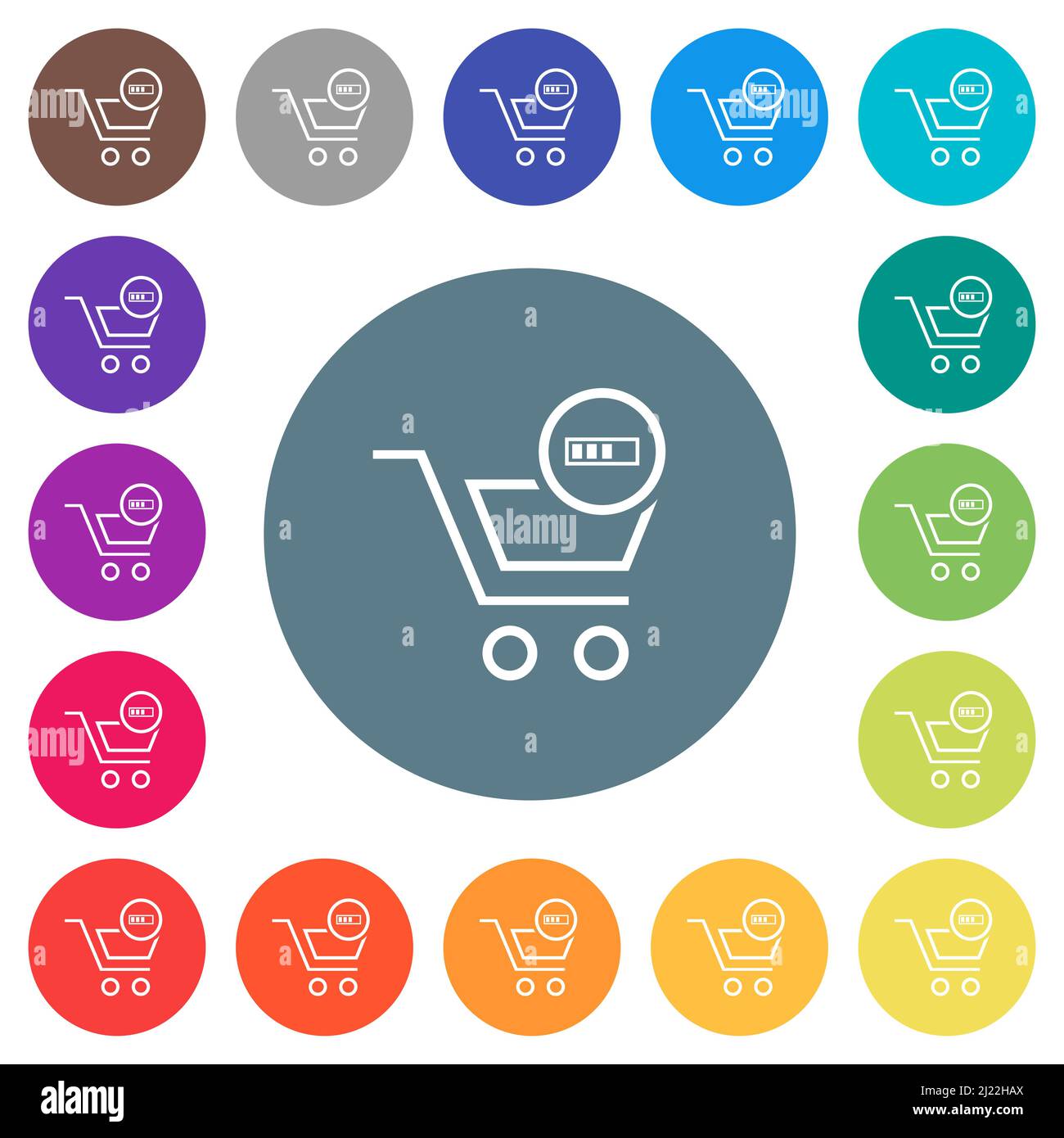 Cart processing outline flat white icons on round color backgrounds. 17 ...