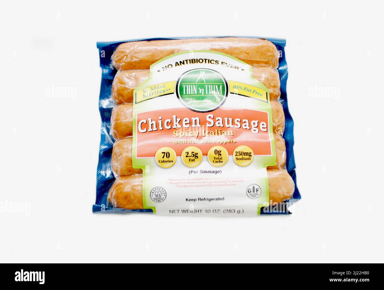 Thin n Trim Naturals Brand Chicken SausageSpicy Italian Stock Photo