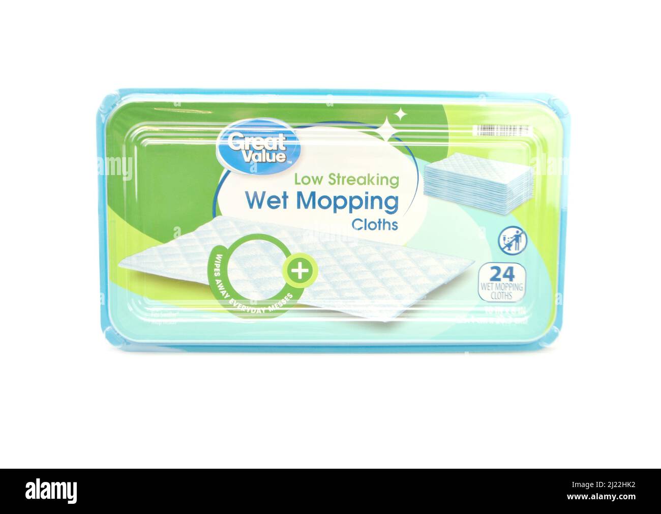 Great Value (Walmart Brand) Wet Mopping Cloths-Low Streaking Stock Photo