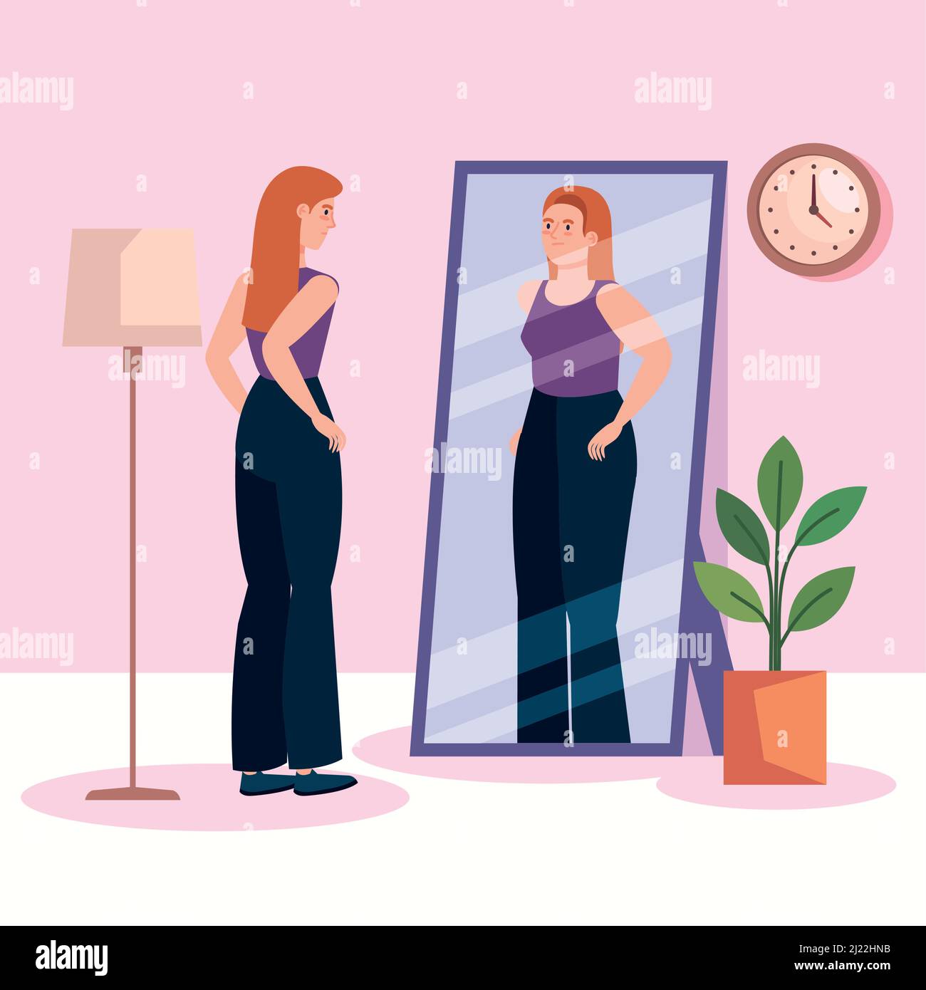 Fat girl looking mirror Stock Vector Images Alamy