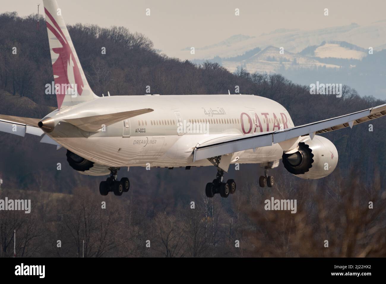 Zurich, Switzerland, February 24, 2022 Qatar Airways Boeing 7878