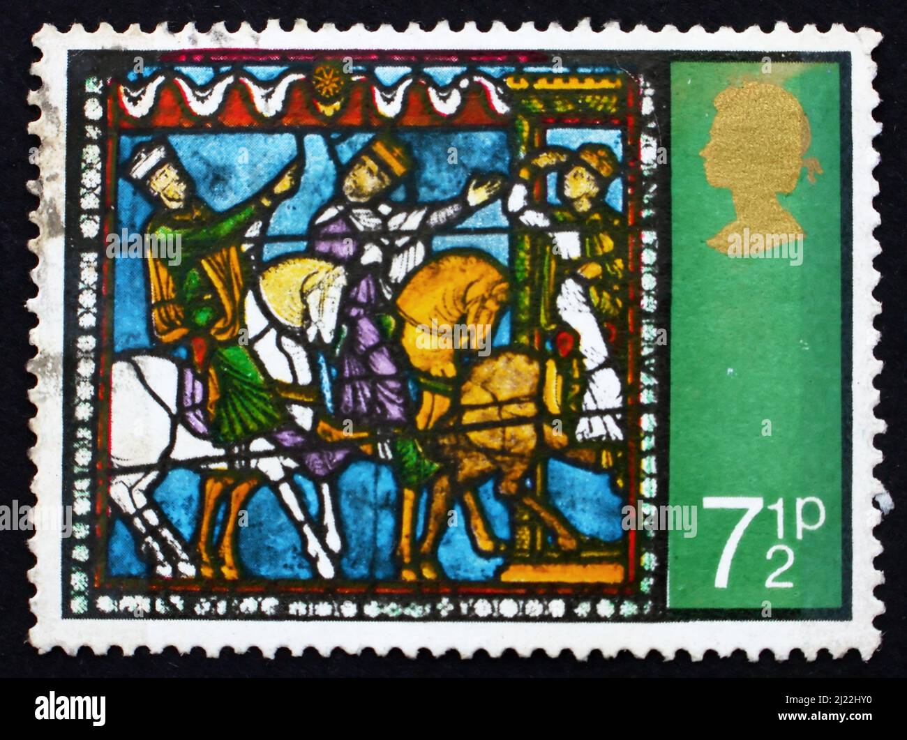 GREAT BRITAIN - CIRCA 1971: a stamp printed in the Great Britain shows Journey of the Kings, from Stained Glass Windows, Canterbury Cathedral, circa 1 Stock Photo