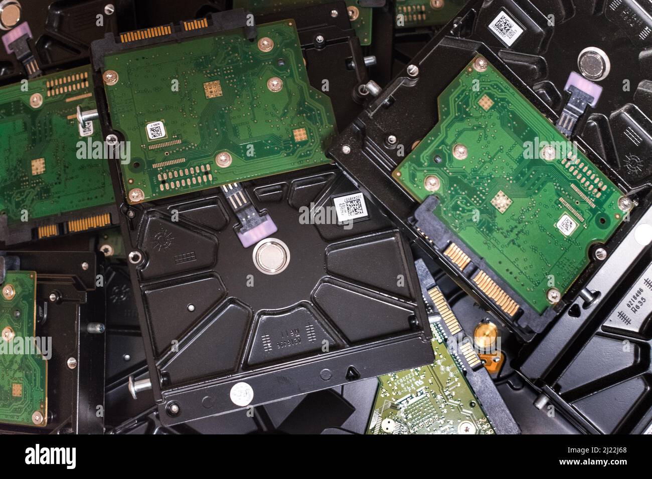 Mechanical hard drives stacked in a box for recycling Stock Photo Alamy