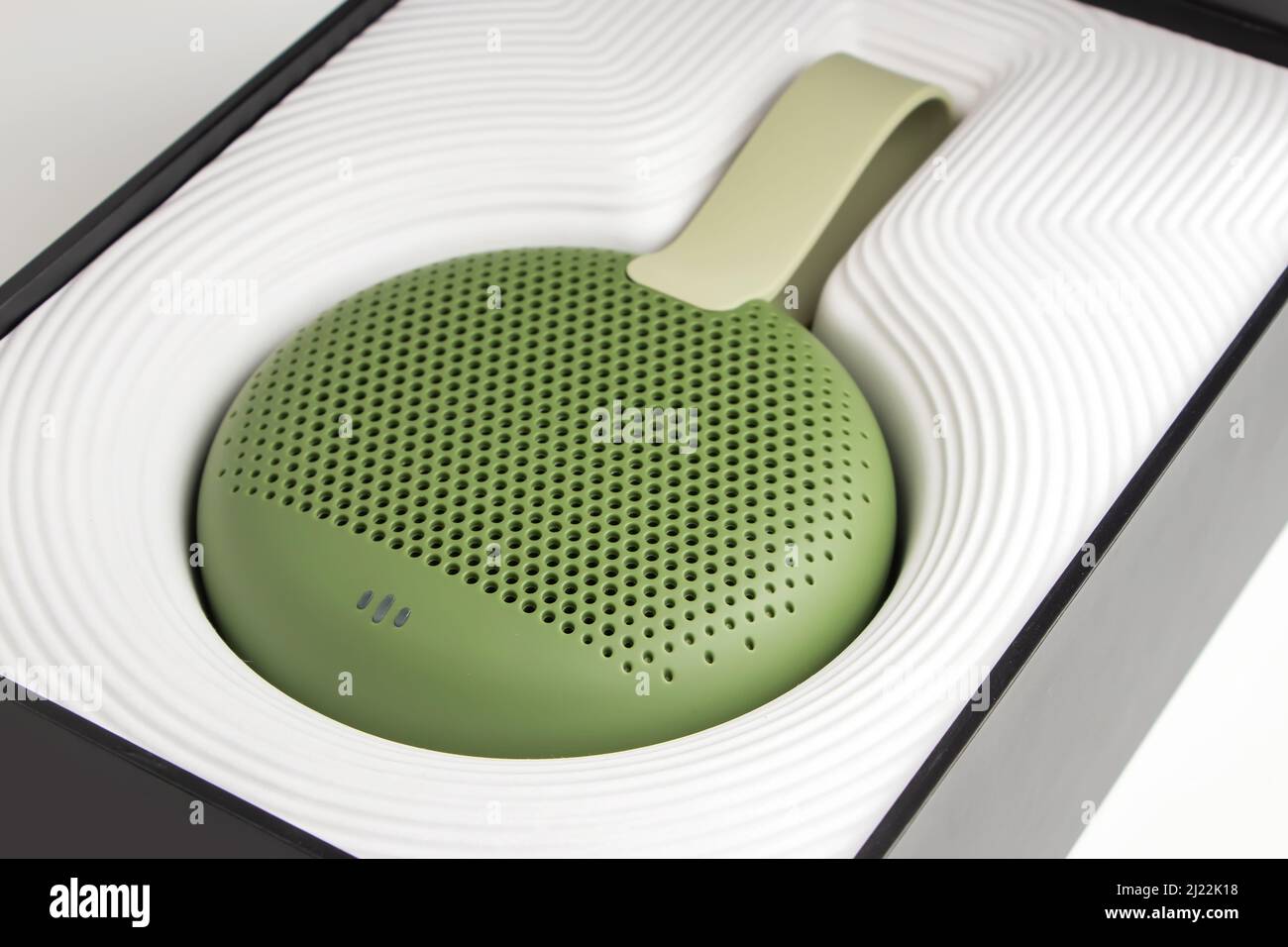 Portable Bluetooth speaker in box. Stock Photo