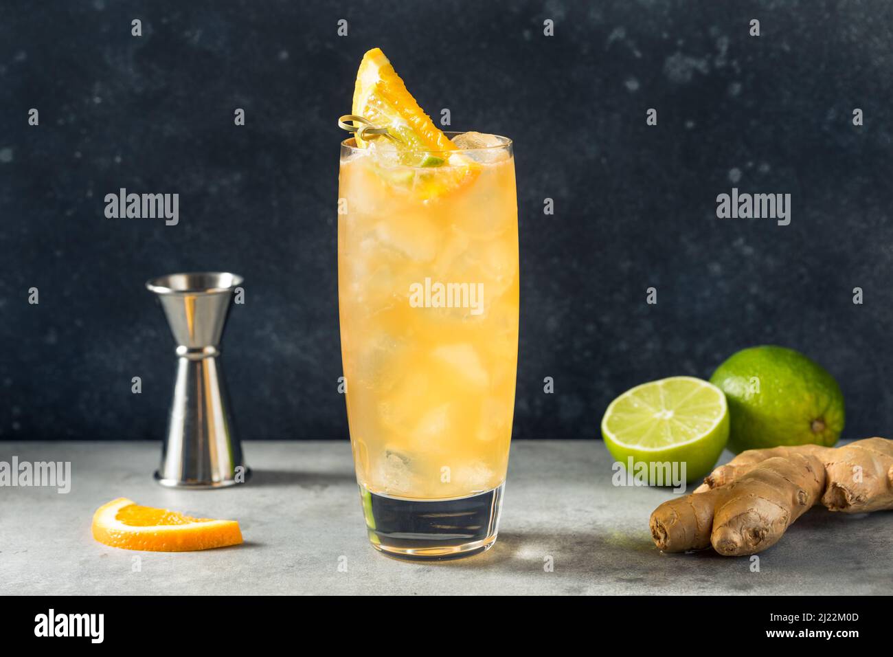 Cold Boozy Rum Anejo Highball Cocktail with Ginger Beer Stock Photo Alamy