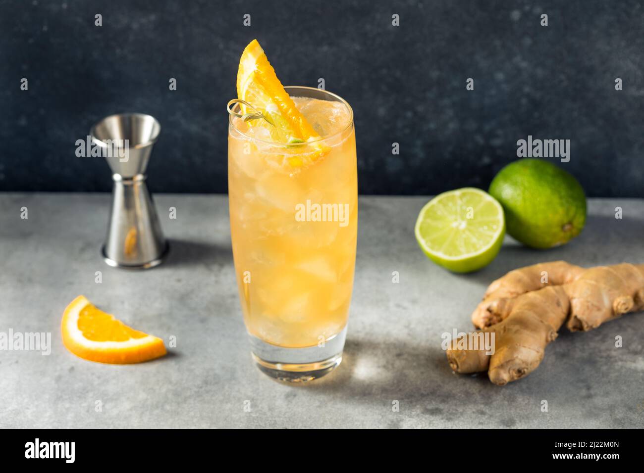 Cold Boozy Rum Anejo Highball Cocktail with Ginger Beer Stock Photo Alamy