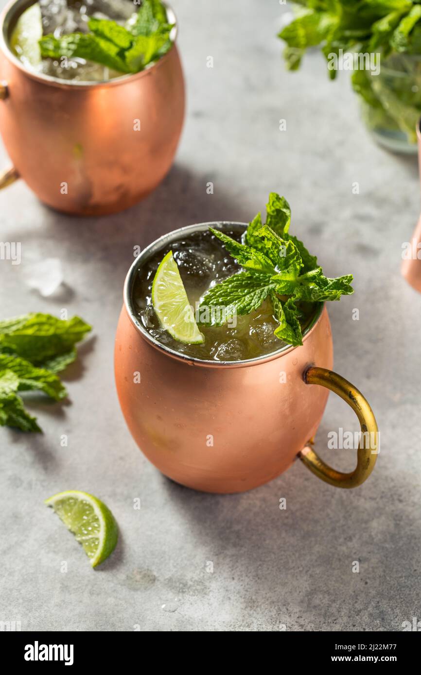 Boozy Refreshing Irish Mule Cocktail with Whiskey and ginger Beer Stock Photo