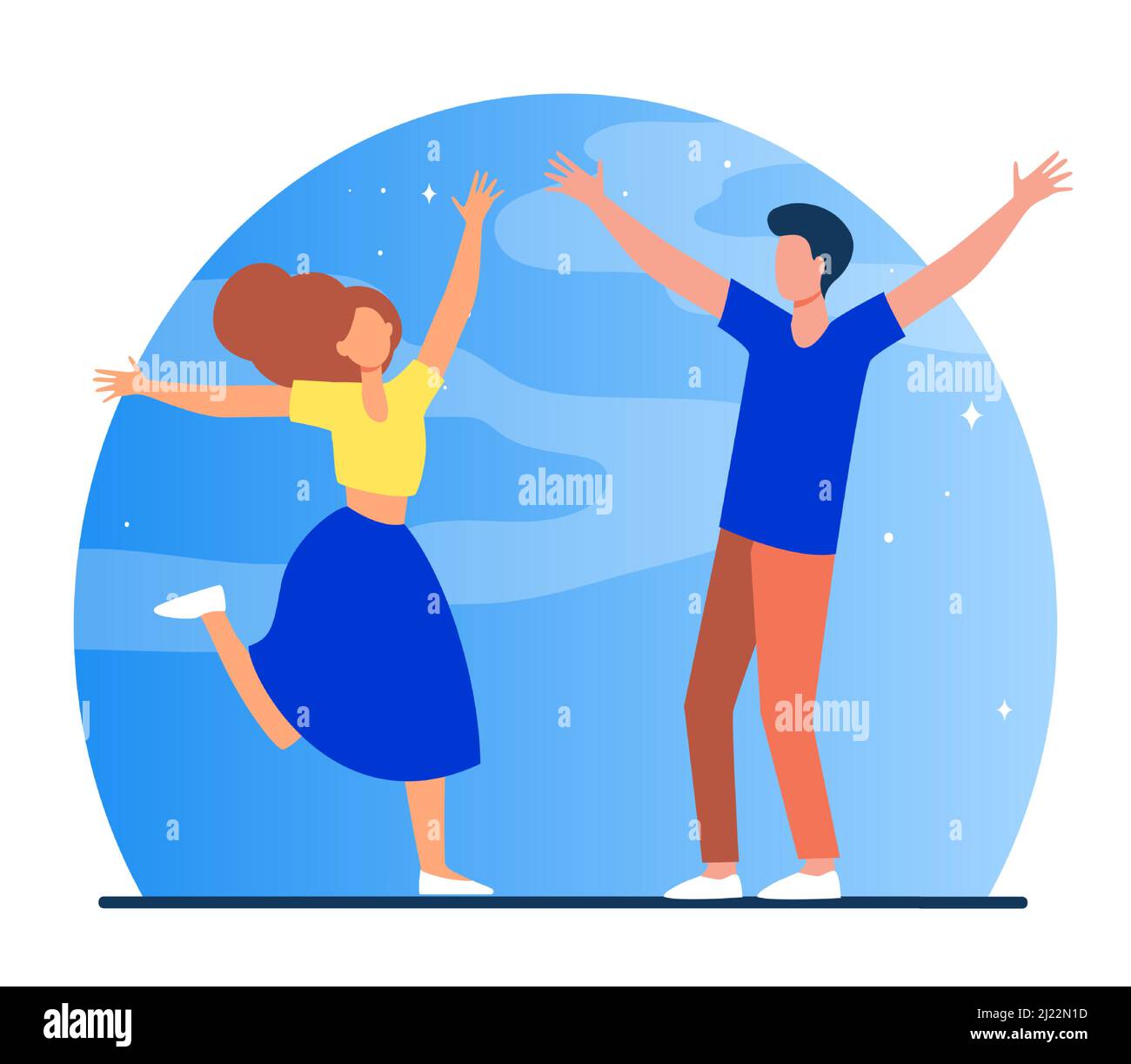 Couple meeting after separation. Girl and guy walking to each other with open arms flat vector illustration. Romance, dating, love concept for banner, Stock Vector