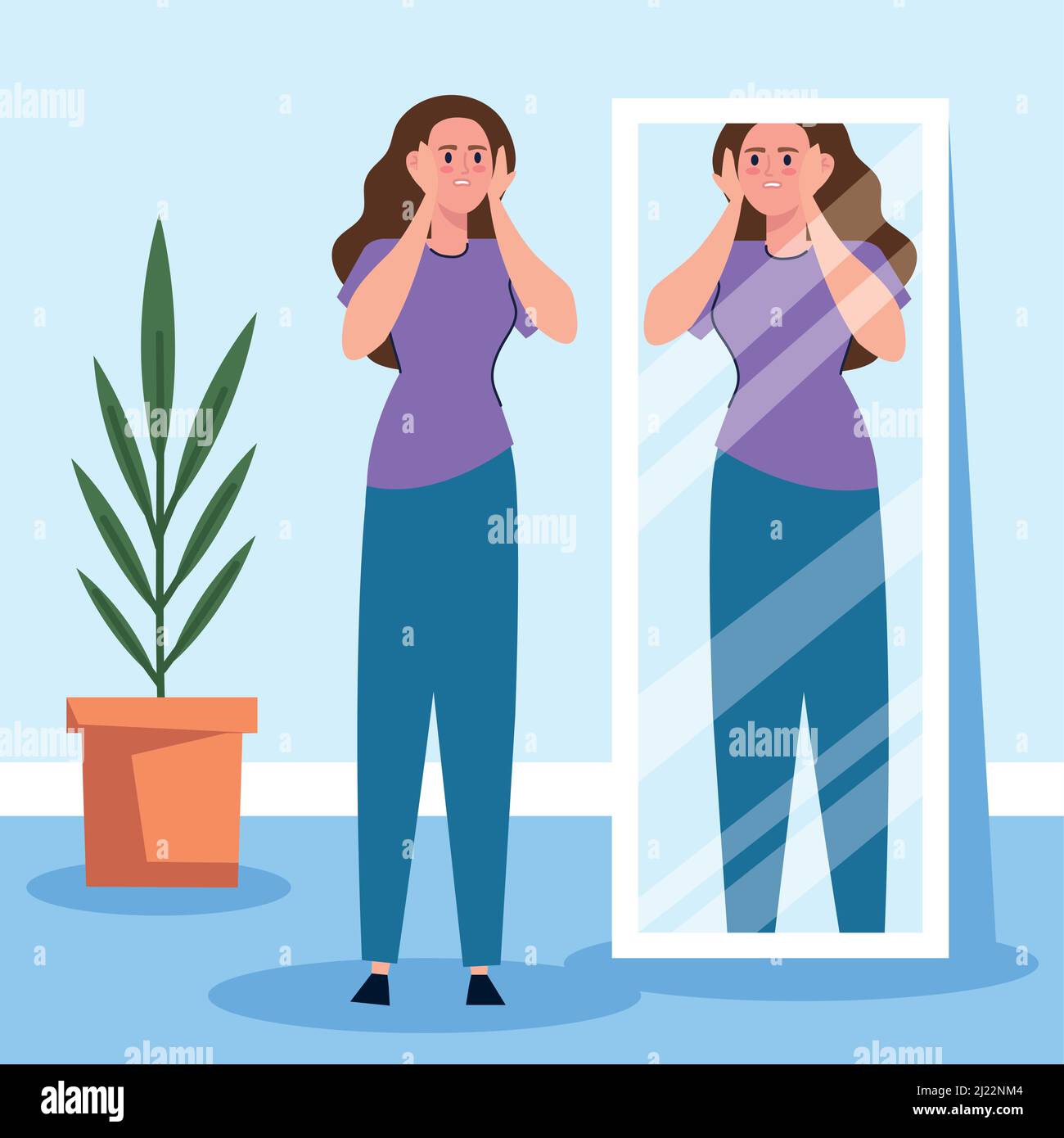 sad woman looking fat in mirror Stock Vector Image & Art Alamy