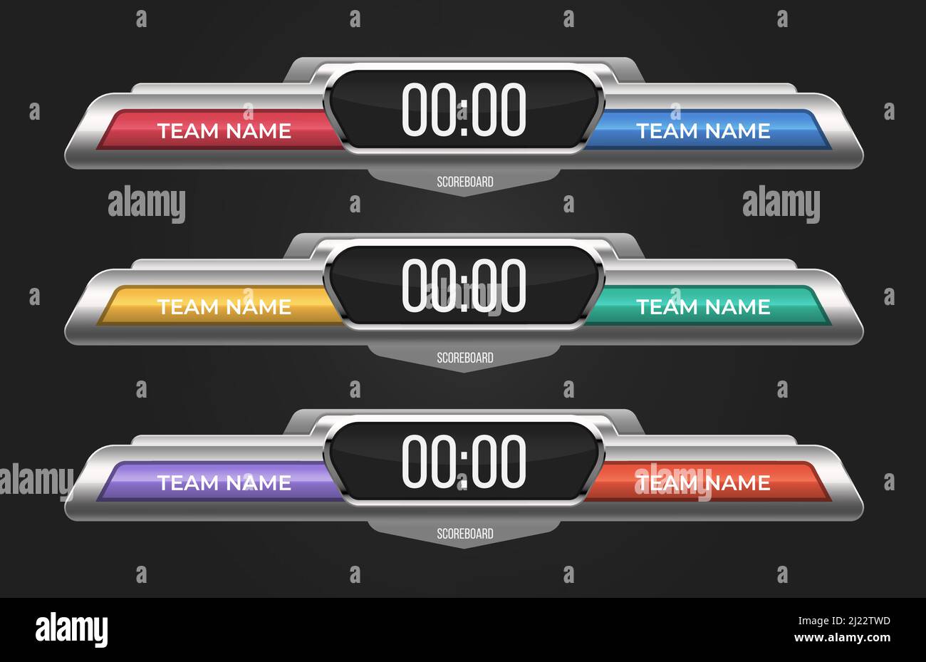 Scoreboard templates set. With electronic display for score and space for team names. Can be used for sport bars, cricket game, baseball, basketball, Stock Vector