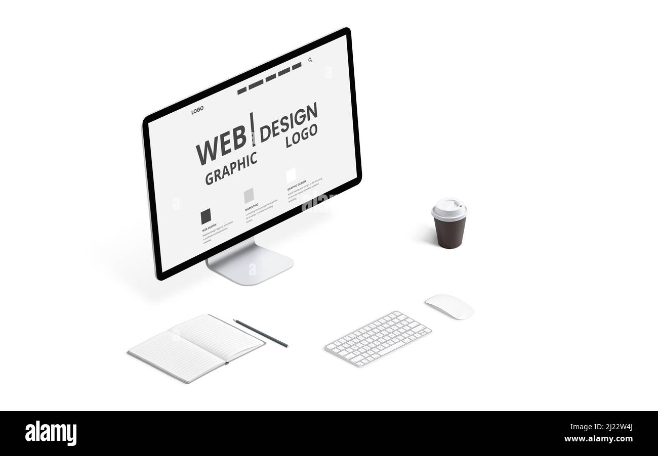 Web design graphic studio desk isometric concept Stock Photo