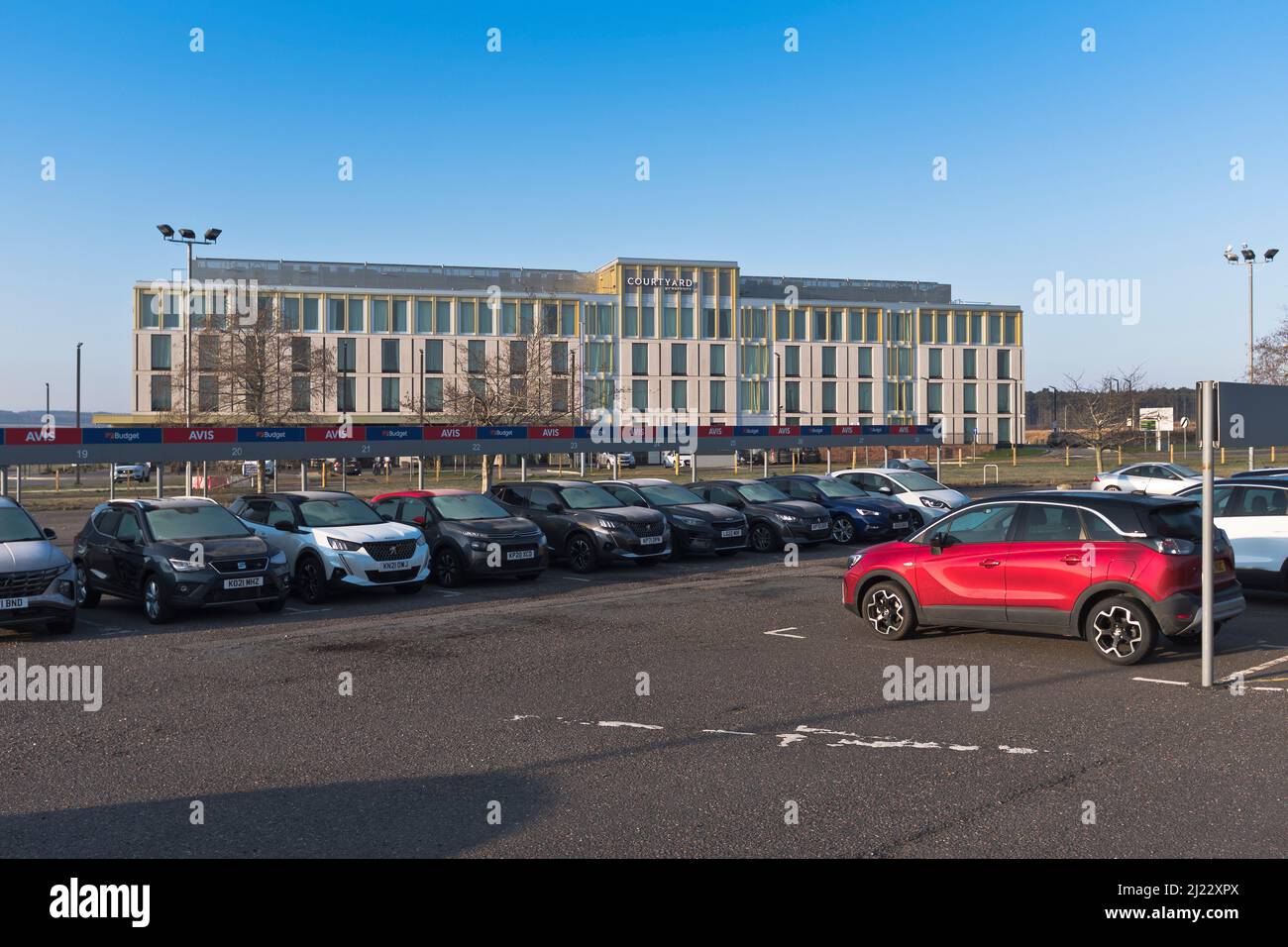 dh Courtyard by Marriott AIRPORT HOTEL INVERNESS SHIRE Scottish airports hotels Avis car hire carpark Scotland cars rental uk Stock Photo