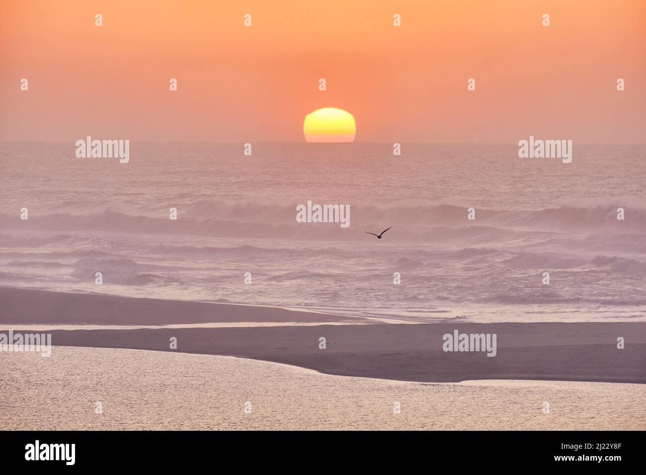 Foz do Arelho beach between the sea and the Obidos Lagoon. Caldas da Rainha, Portugal Stock Photo