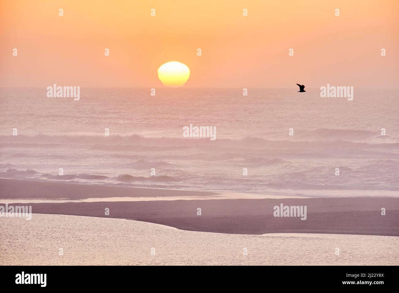 Foz do Arelho beach between the sea and the Obidos Lagoon. Caldas da Rainha, Portugal Stock Photo