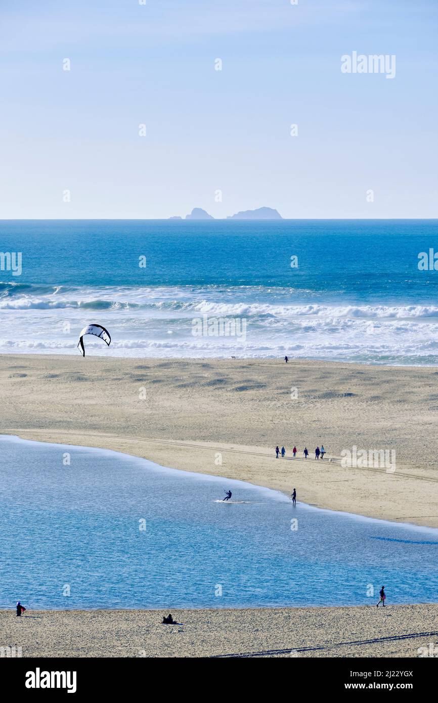 Foz do Arelho beach between the sea and the Obidos Lagoon. Caldas da Rainha, Portugal Stock Photo