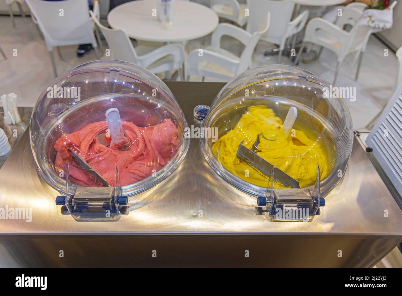Two Flavours Ice Cream Maker Rotation Multi Machine Stock Photo