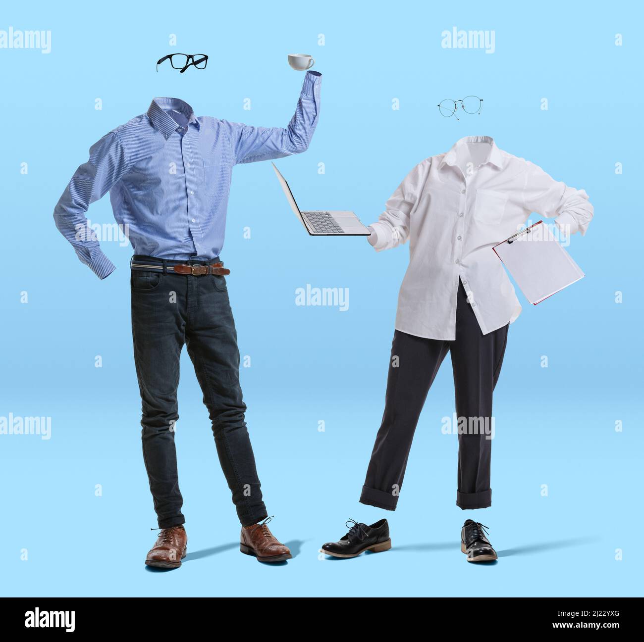Two stylish invisible people wearing business style outfits and