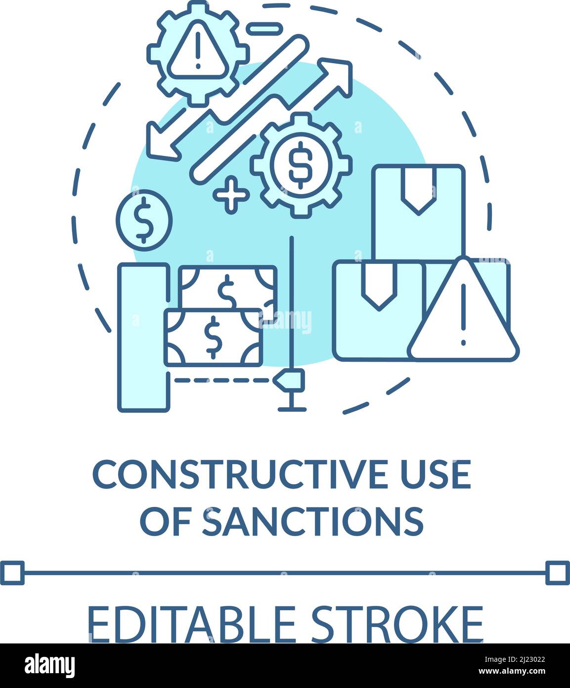 Constructive use of sanctions turquoise concept icon Stock Vector