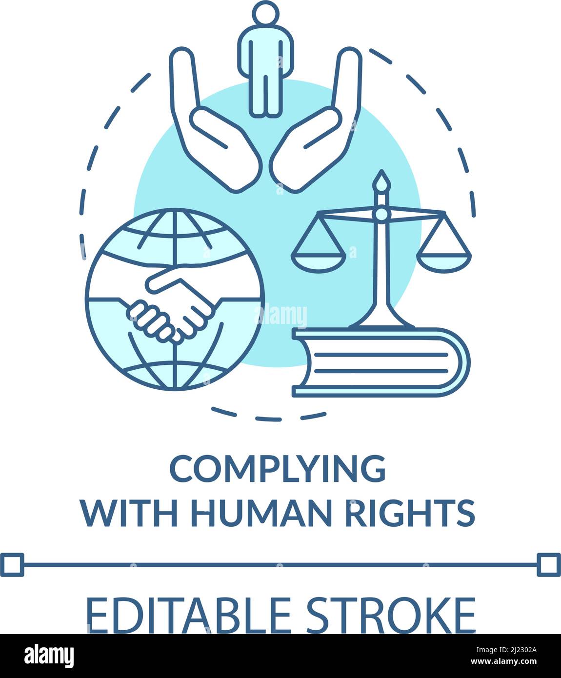 Complying with human rights turquoise concept icon Stock Vector