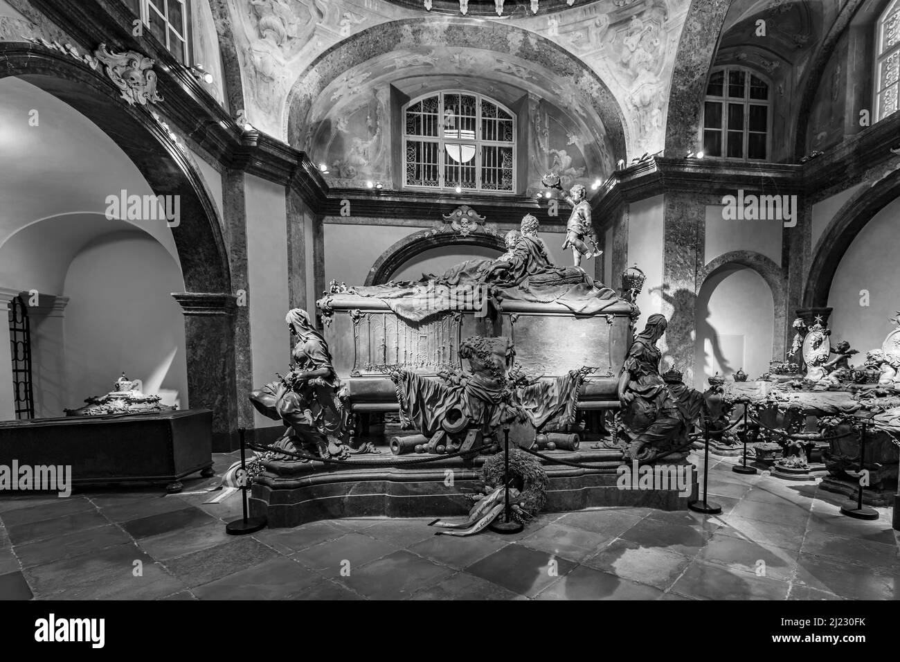 Vienna, Austria - April 26, 2015:  crypt of the Habsburger Kings in Vienna, Austria. The bones of 145 Habsburg royalty plus urns containing the hearts Stock Photo