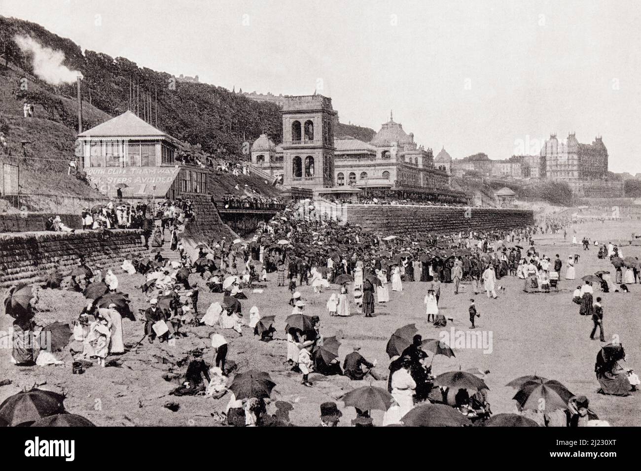 The Children's Corner, South Bay, Scarborough, North Yorkshire, England, seen here in the 19th century.  From Around The Coast,  An Album of Pictures from Photographs of the Chief Seaside Places of Interest in Great Britain and Ireland published London, 1895, by George Newnes Limited. Stock Photo