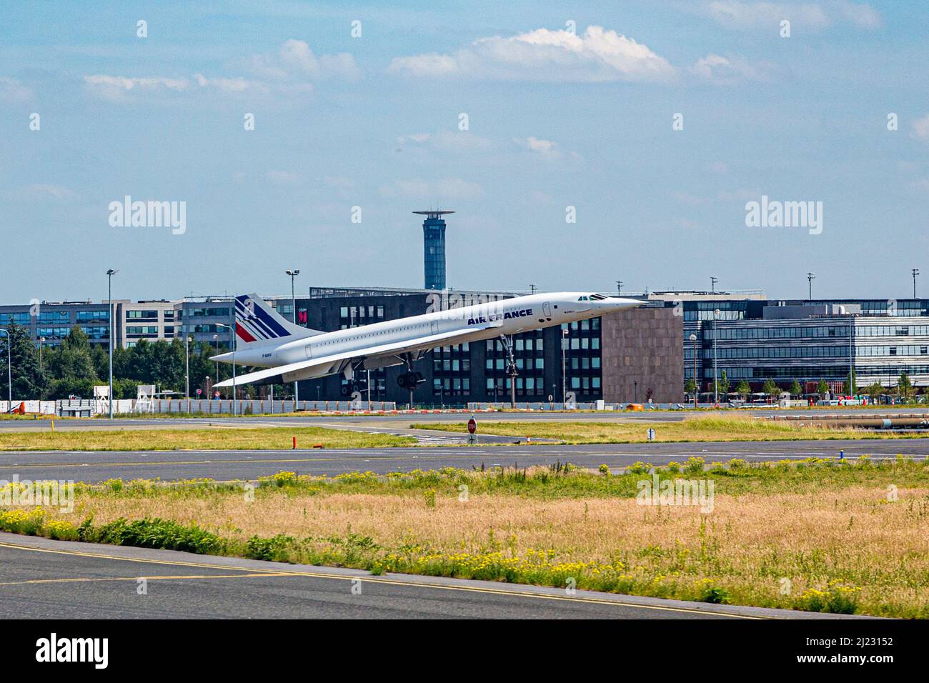 Paris, France - June 13, 2015: concorde at the airport of Roissy in Paris to remember the most elegant and  only supersonic passsenger aircraft in the Stock Photo
