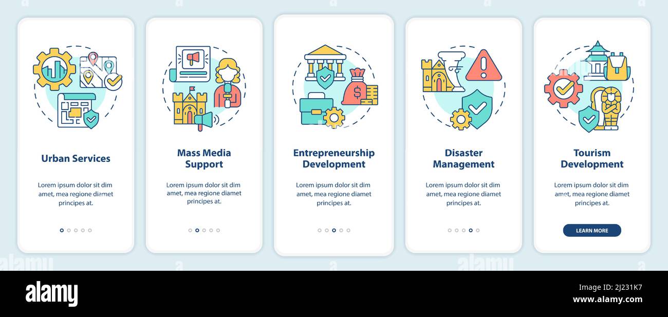 Developmental activities onboarding mobile app screen Stock Vector ...