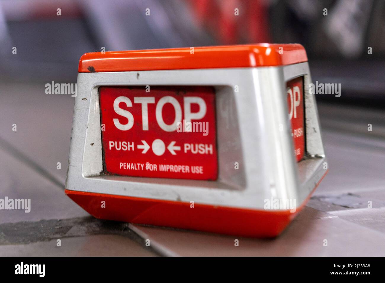 London Underground Escalator Stop Sign Stock Photo
