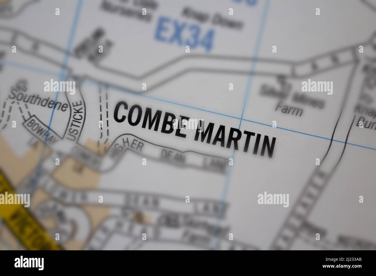 Combe Martin Devon Map Combe Martin Village - Devon, United Kingdom Colour Atlas Map Town Name  Stock Photo - Alamy
