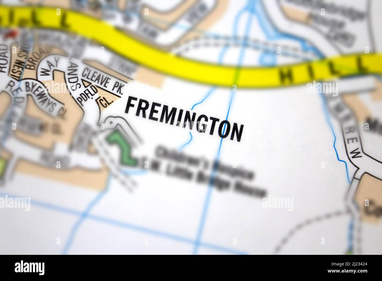 Fremington village Devon, United Kingdom colour atlas map town name