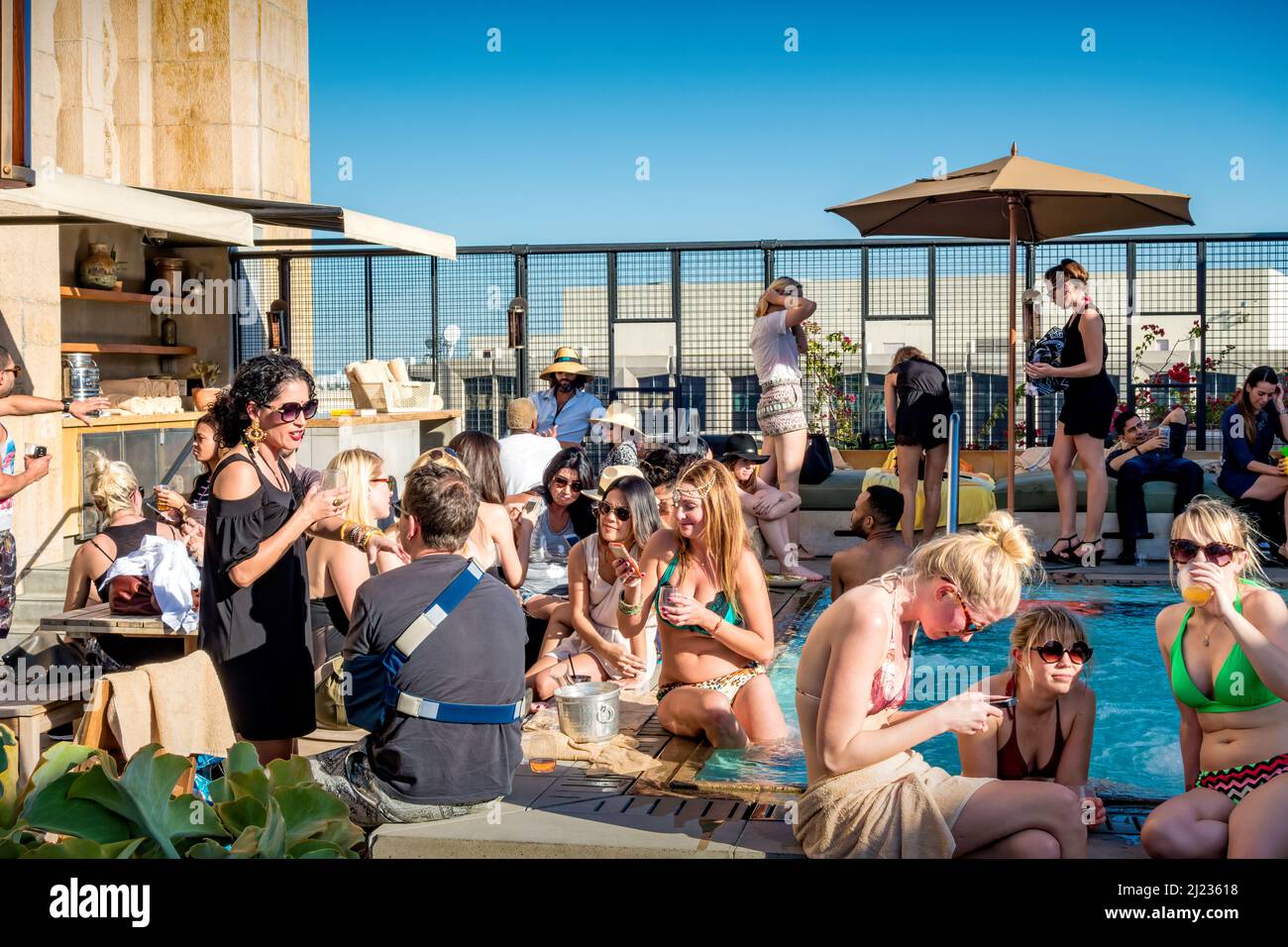 Rooftop Party in a hotel in downtown Los Angeles, California, USA on a