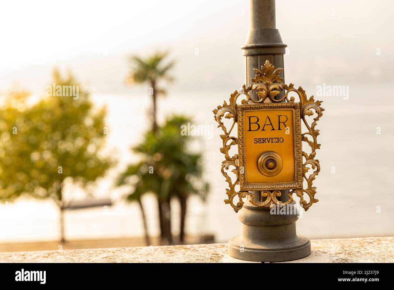 Italy, Lake Como, Bellagio, bar service button Stock Photo