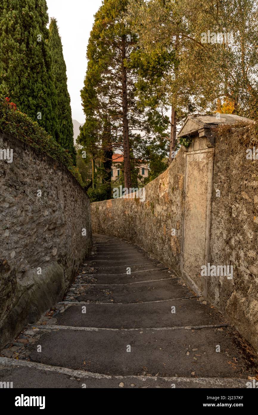 Italy, Bellagio, a stone walled pathway Stock Photo