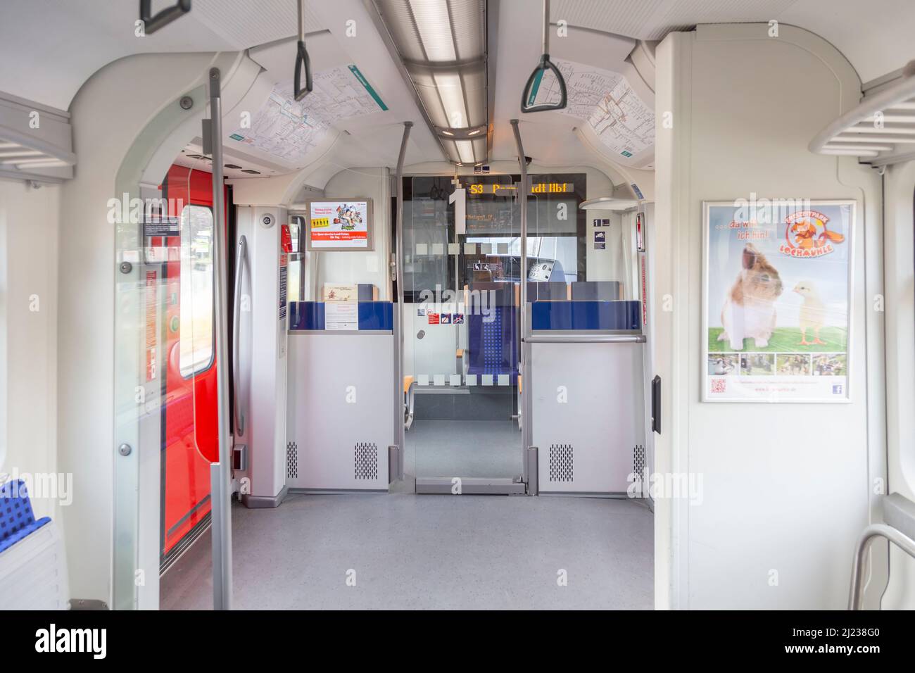 Frankfurt, Germany - June 15, 2015: inside the S-Bahn, the local public transportatio system in Frankfurt, Germany. Stock Photo