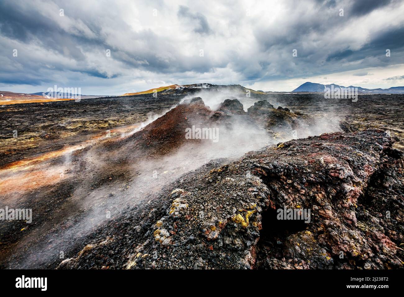 Exotic view of the geothermal valley Leirhnjukur. Popular tourist