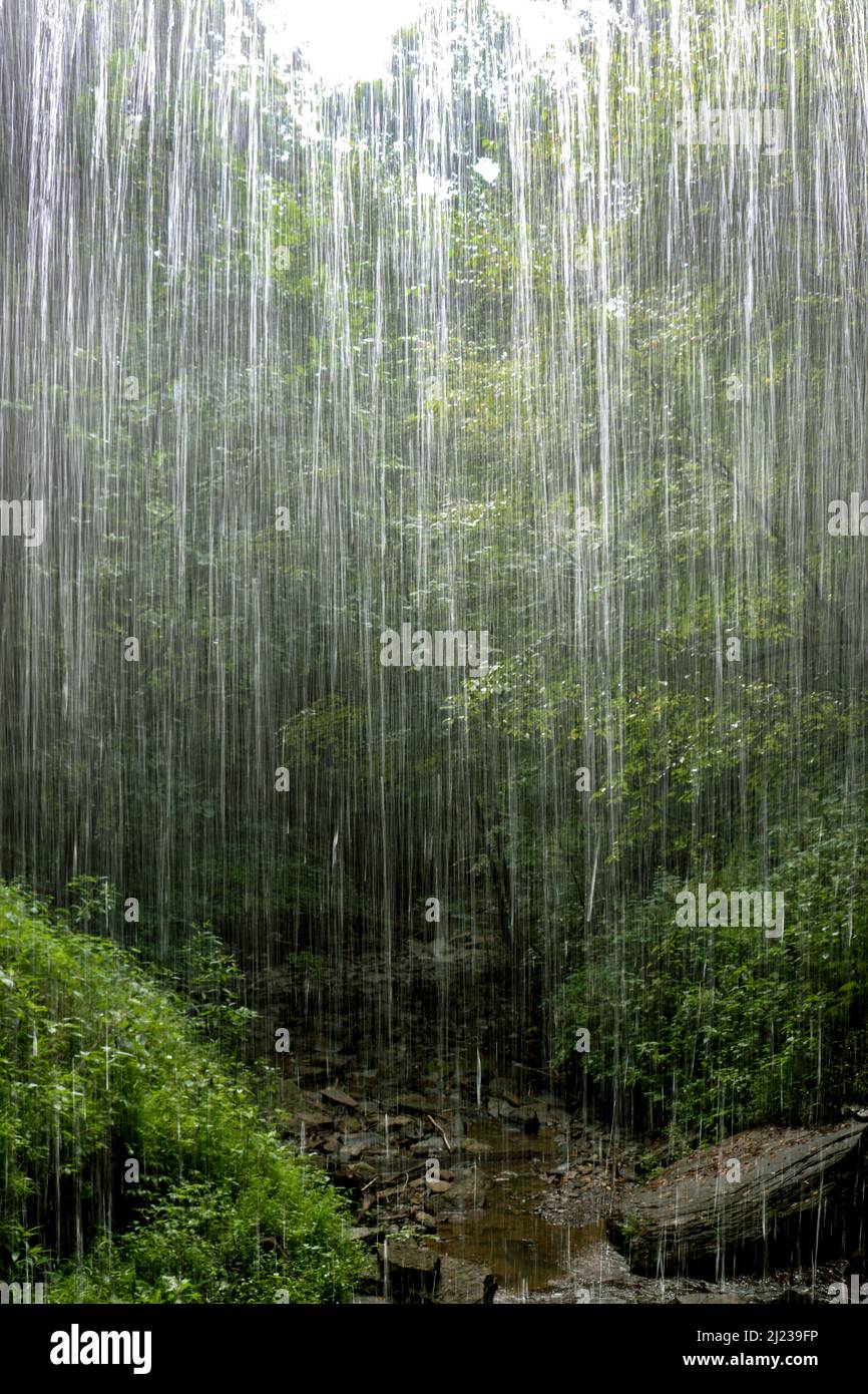 It looks like summer rain standing behind the Buttermilk Water Falls in