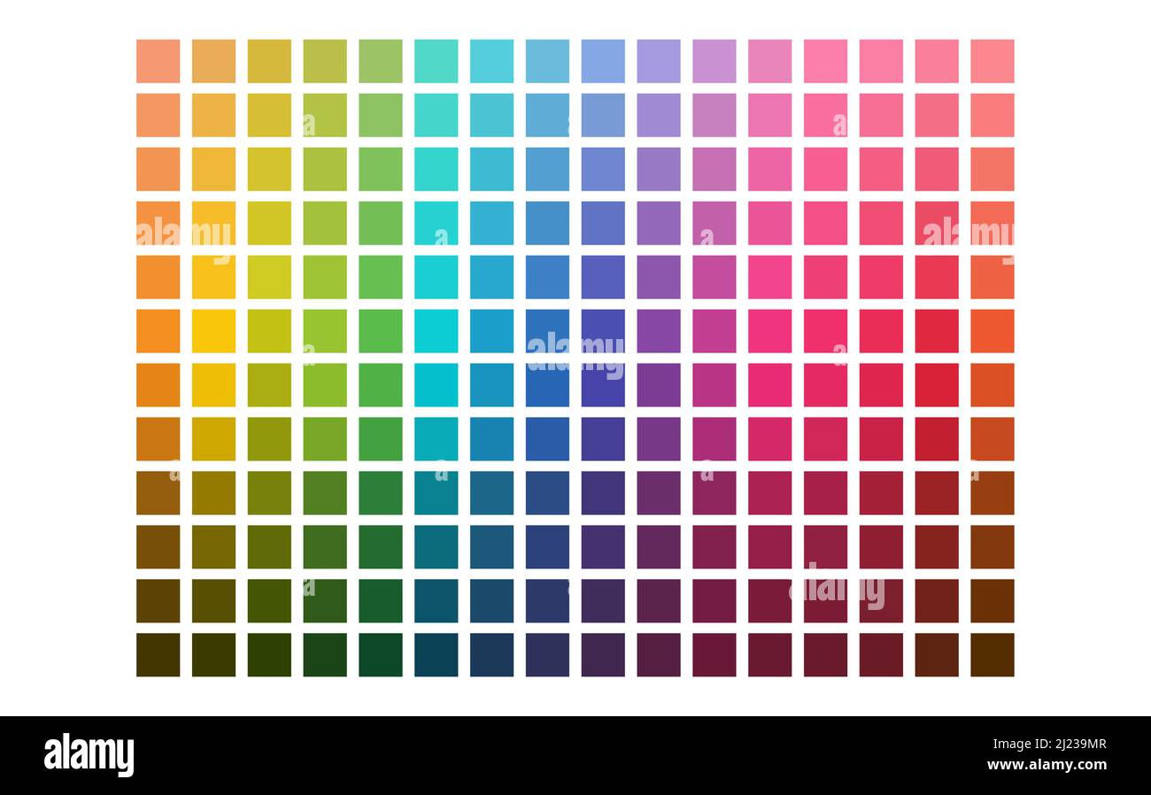 color chart designer tool texture pattern background. Color palette. Table color shades. Color harmony. Trend colors. Vector illustration isolated Stock Vector