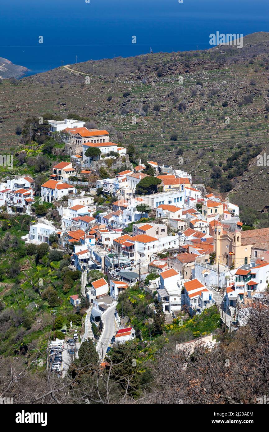 Ioulida town, the capital of Kea (or Tzia) island, in the Cyclades islands, in the Aegean Sea, Greece, Europe. Ioulida is a picturesque settlement bui Stock Photo